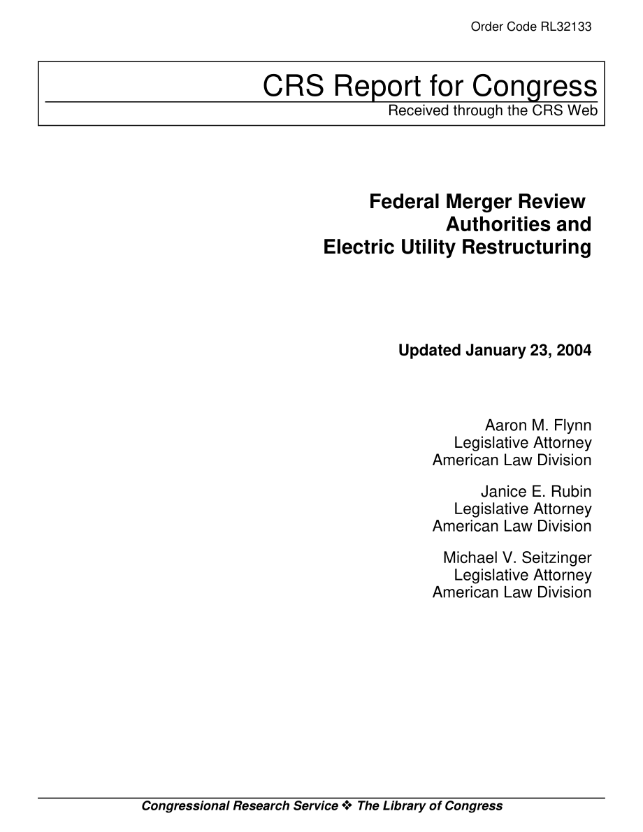 [20040123]RL32133_联邦合并审查机构和电力公司重组.pdf_第1页