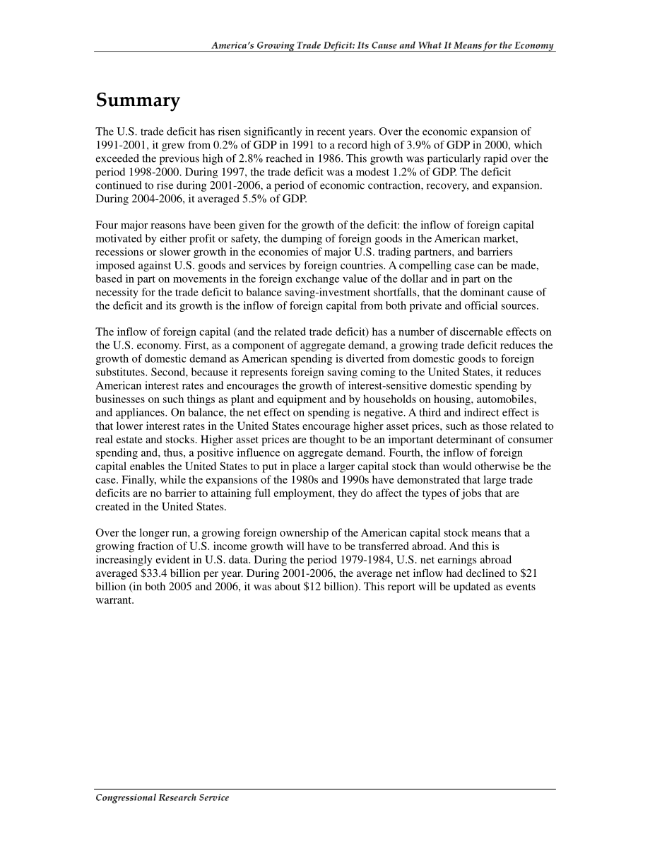 [20070615]RL30534_美国不断增长的经常账户赤字：其原因及其对经济的意义.pdf_第2页