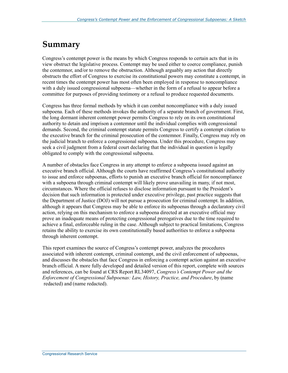 [20141215]RL34114_国会藐视法庭的权力和国会传票的执行：草图.pdf_第2页
