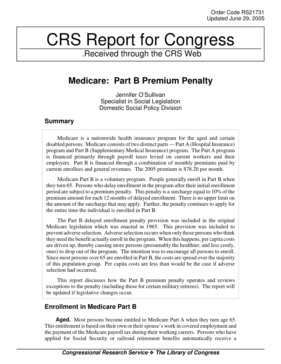 [20050629]RS21731_医疗保险：B部分保费罚款.pdf_第1页