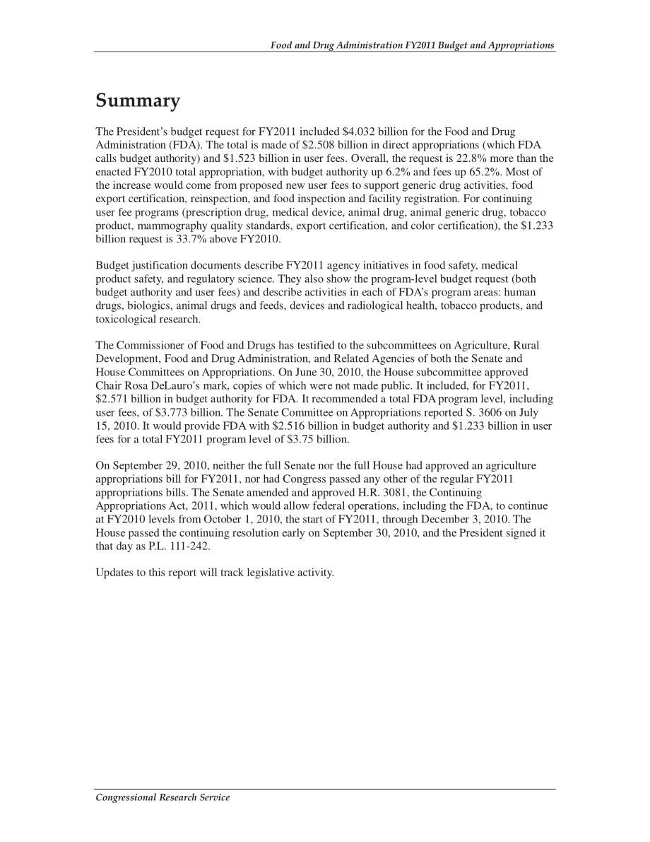 [20101001]R41288_食品和药物管理局2011财年预算和拨款.pdf_第2页