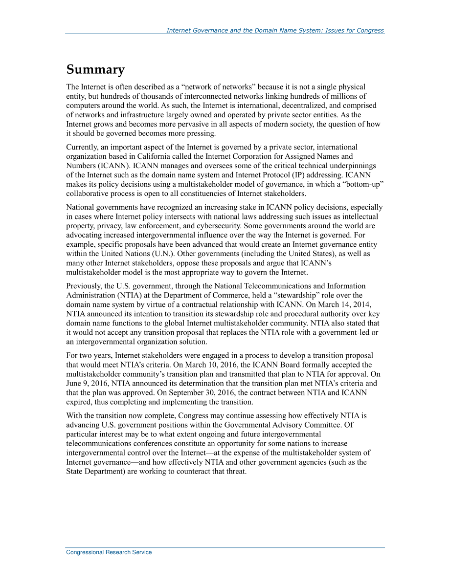 [20161118]R42351_互联网治理和域名系统：国会议题.pdf_第2页