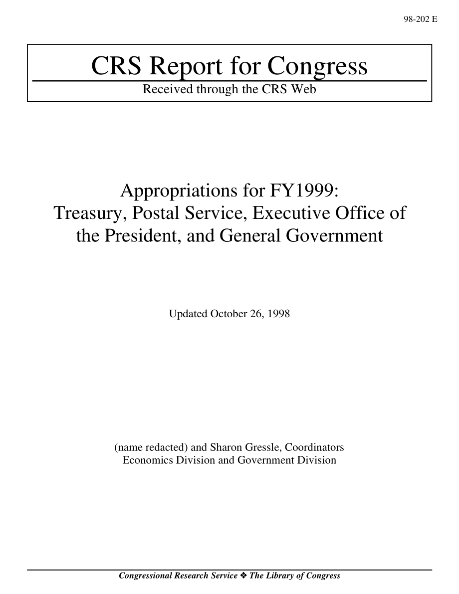 [19981026]98-202_Appropriations for FY 1999：财政部、邮政局、总统办公厅和一般政府.pdf_第1页