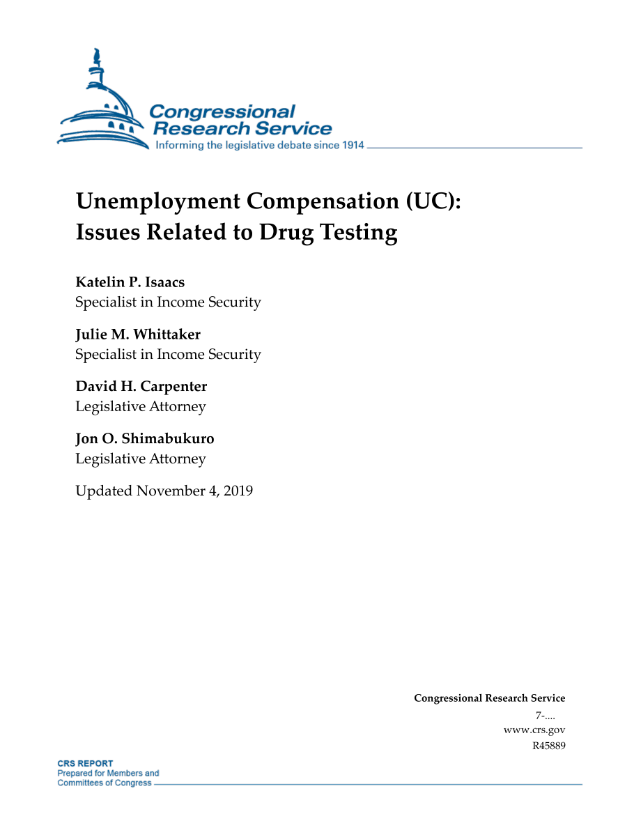 [20191104]R45889_失业补偿金（UC）：与药物检测相关的问题.pdf_第1页
