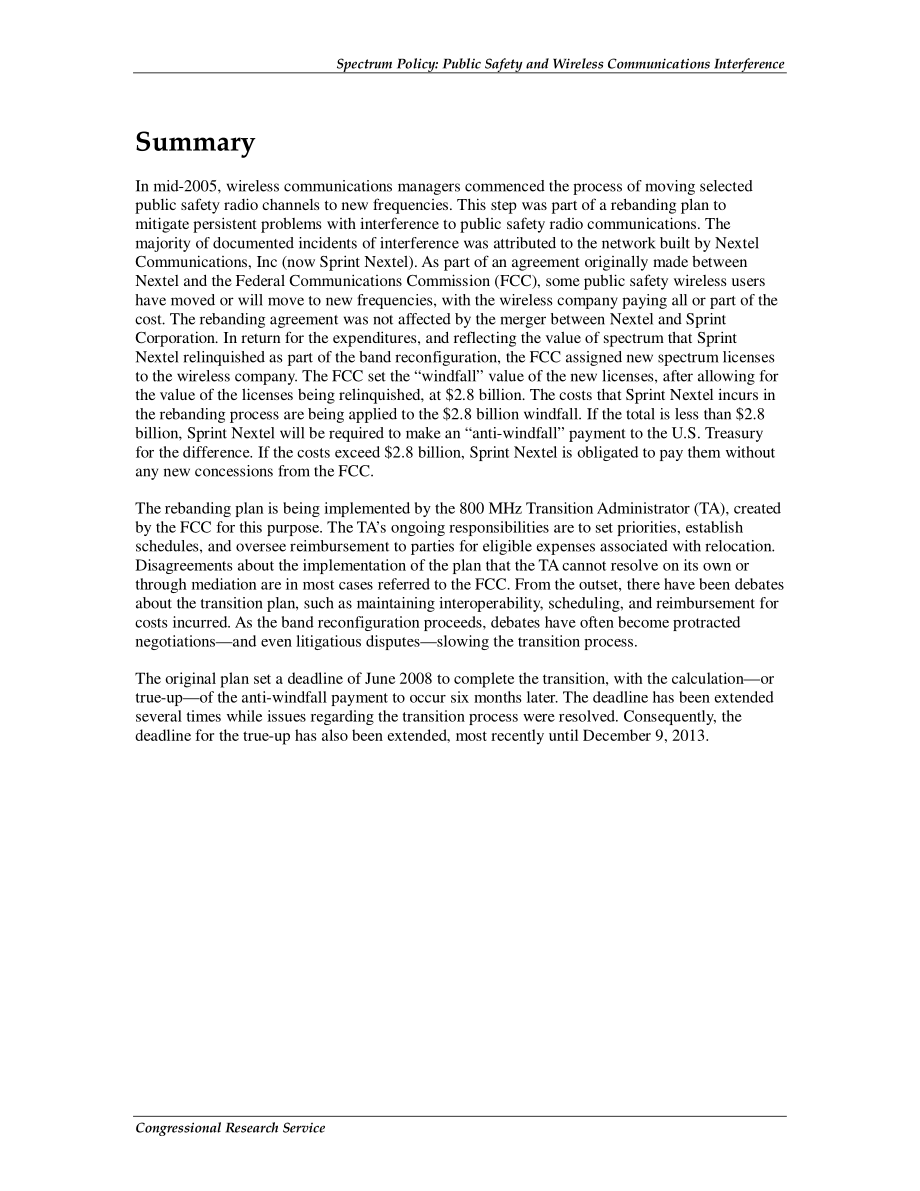 [20101222]RL32408_频谱政策：公共安全和无线通信干扰.pdf_第2页