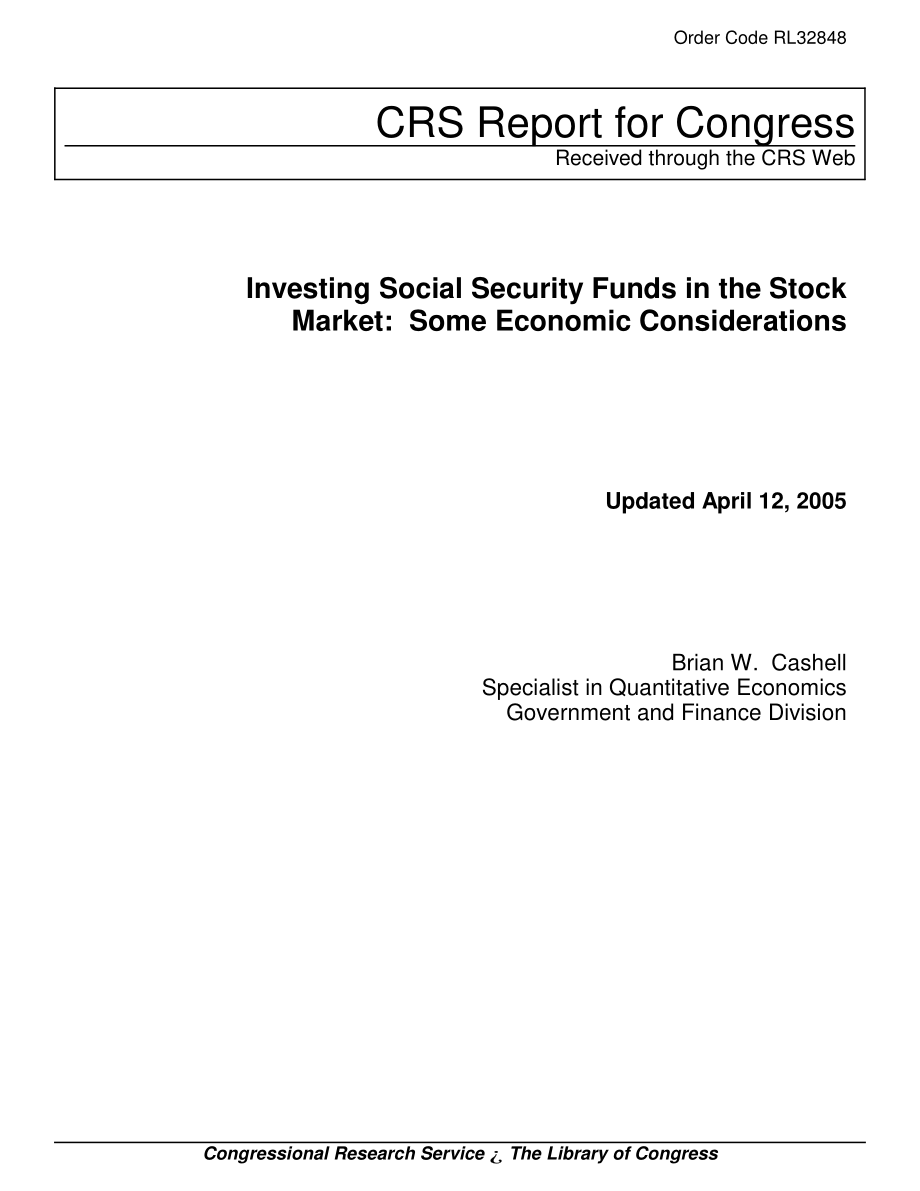 [20050412]RL32848_社保基金投资股市：一些经济方面的考虑.pdf_第1页