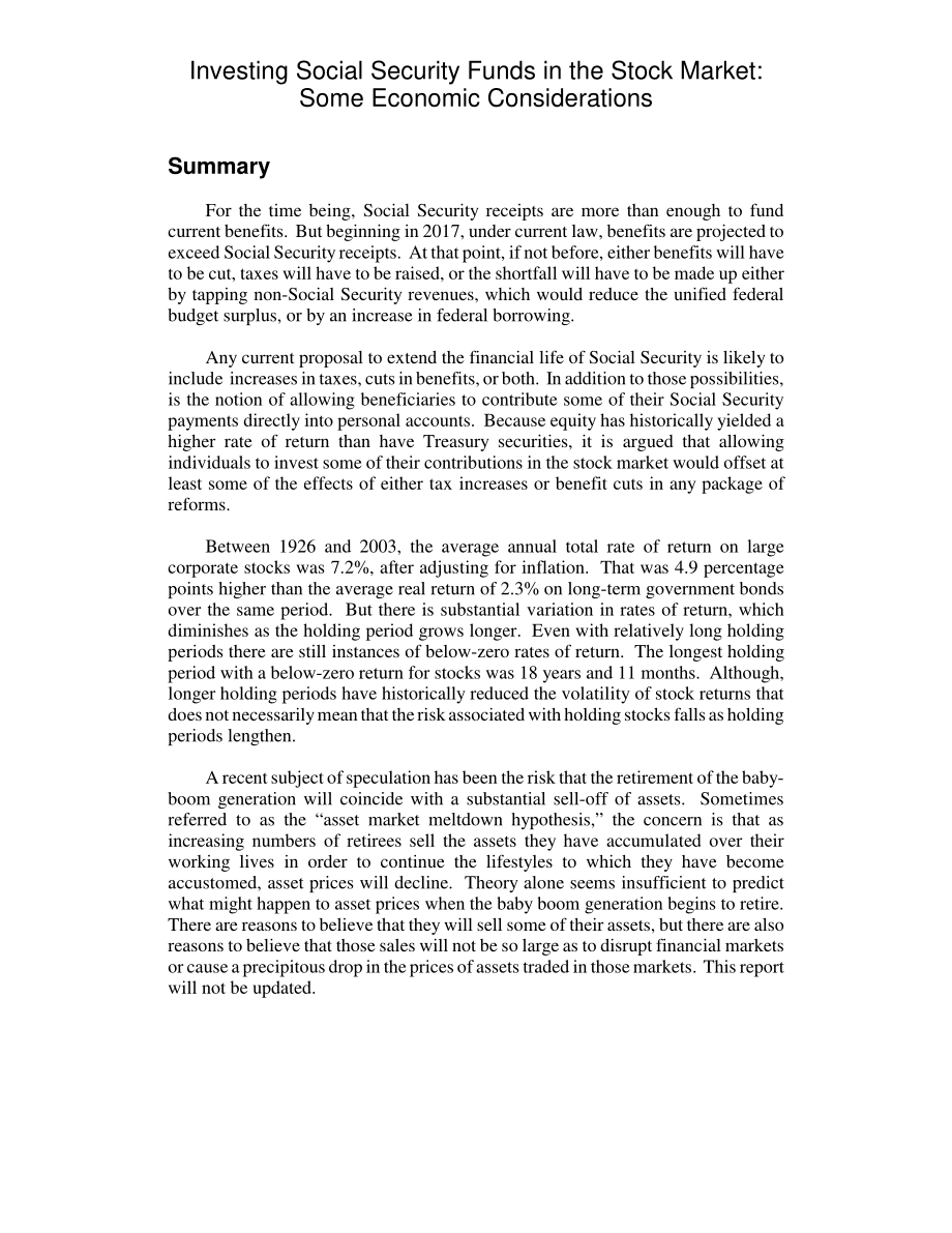 [20050412]RL32848_社保基金投资股市：一些经济方面的考虑.pdf_第2页