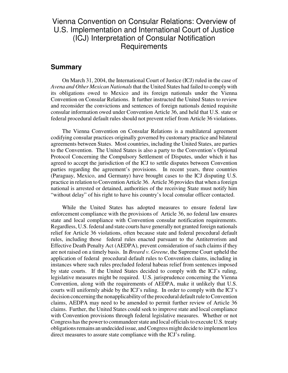 [20040517]RL32390_维也纳领事关系公约：美国实施和国际法院（ICJ）对领事通知要求的解释概述.pdf_第2页