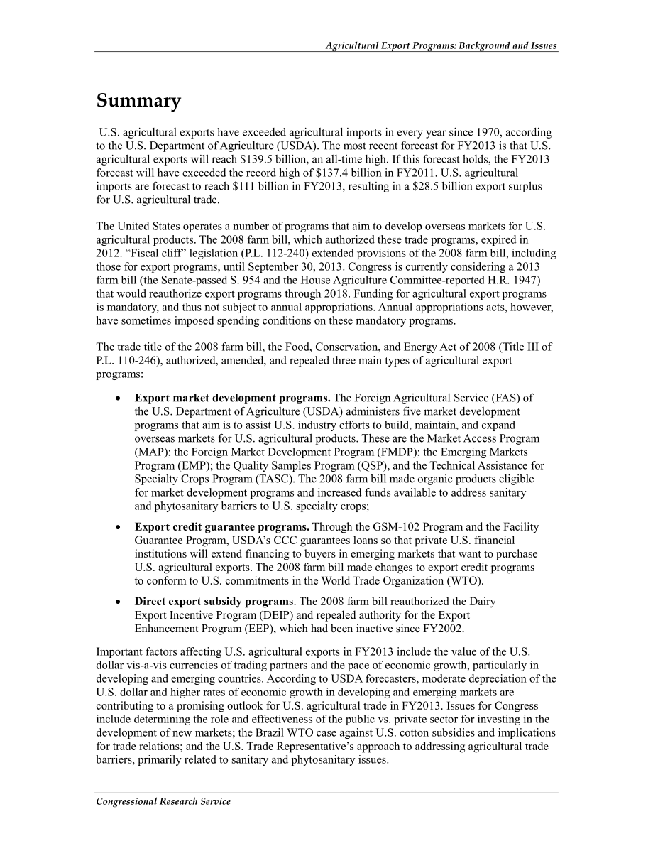 [20130618]R41202_农业出口计划：背景和问题.pdf_第2页