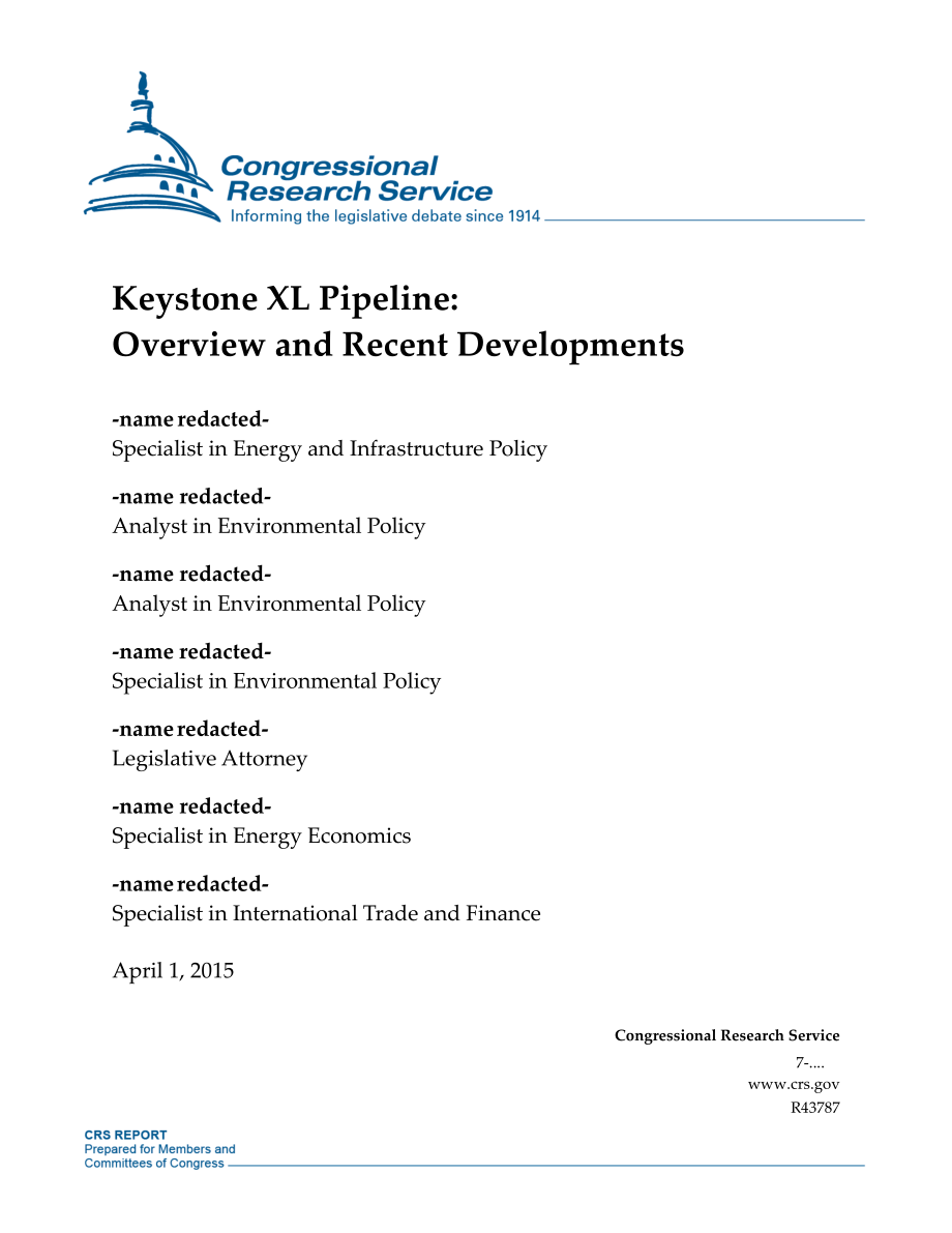 [20150401]R43787_Keystone XL管道：概述和最新发展.pdf_第1页