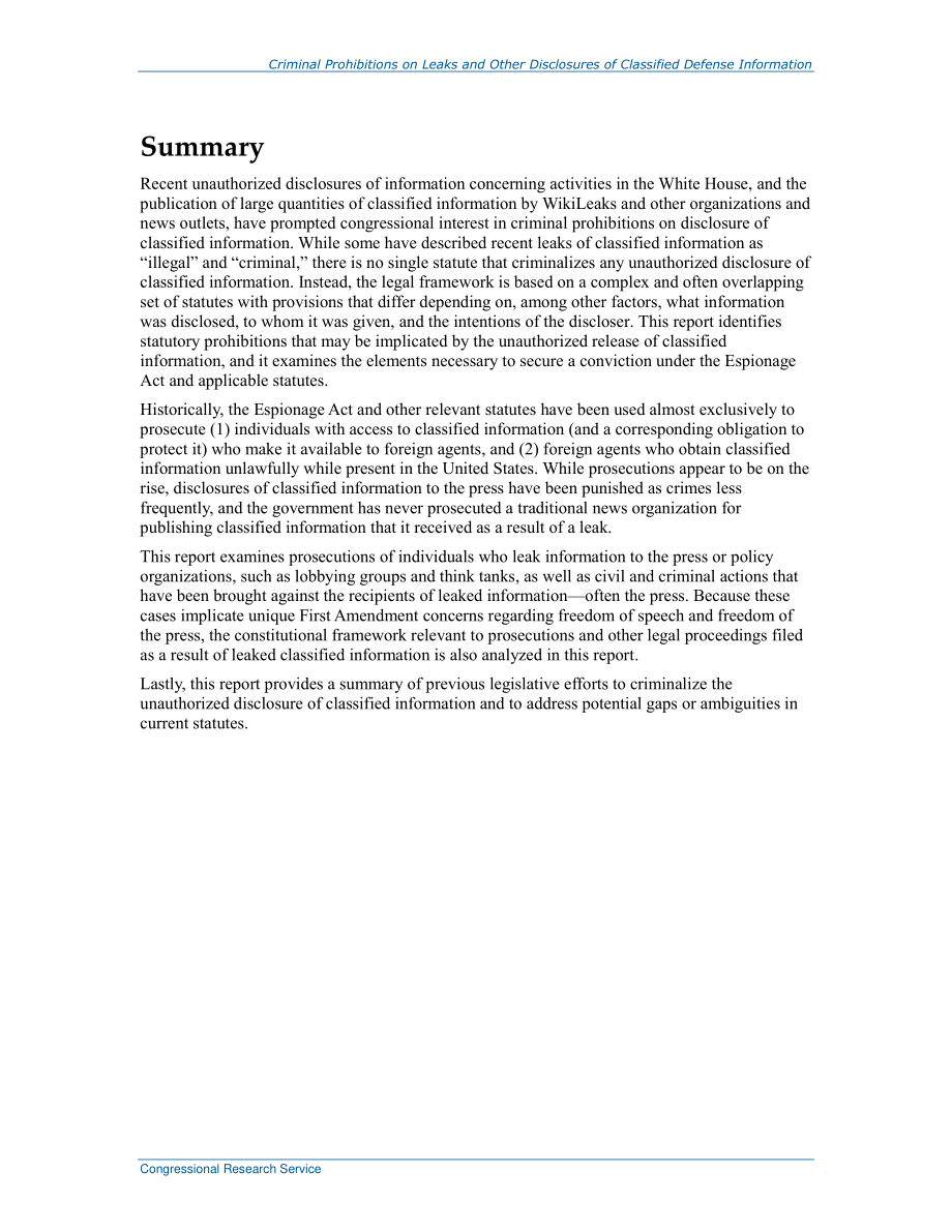 [20170307]R41404_对机密国防信息的泄露和其他披露的刑事禁令.pdf_第2页