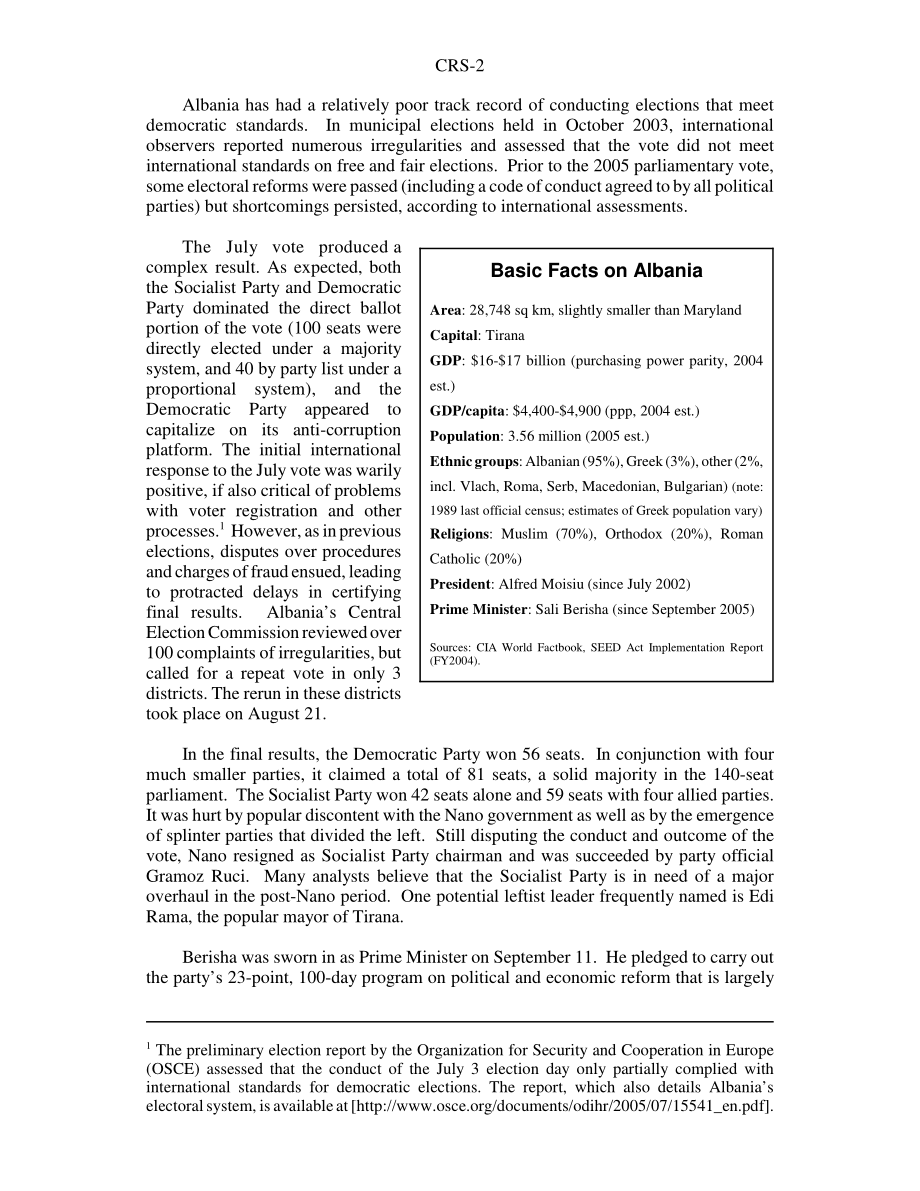 [20050915]RS22267_阿尔巴尼亚：当前问题和美国政策.pdf_第2页