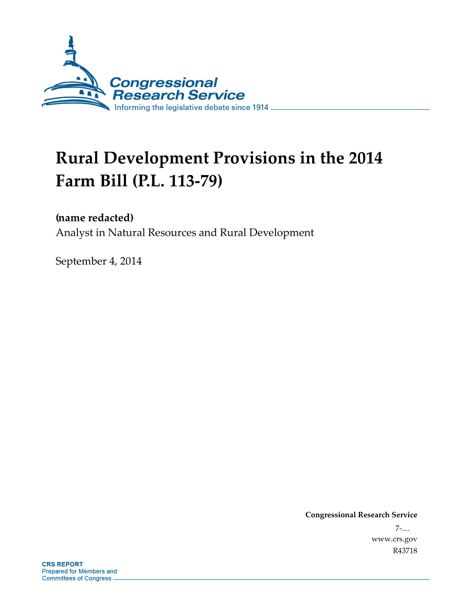 [20140904]R43718_2014年农业法案中的农村发展规定（P.L113-79).pdf_第1页