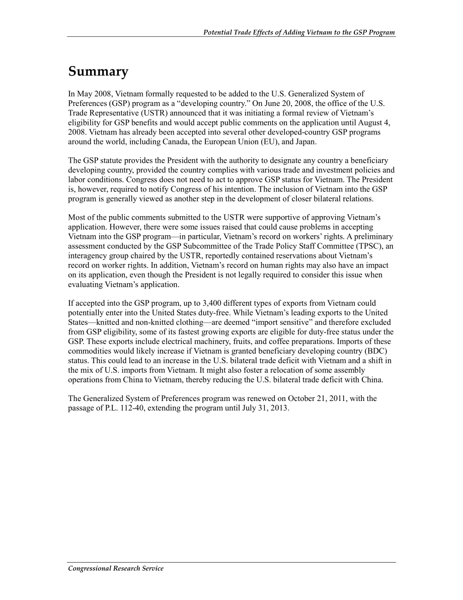 [20120814]RL34702_将越南加入普遍优惠制计划的潜在贸易影响.pdf_第2页