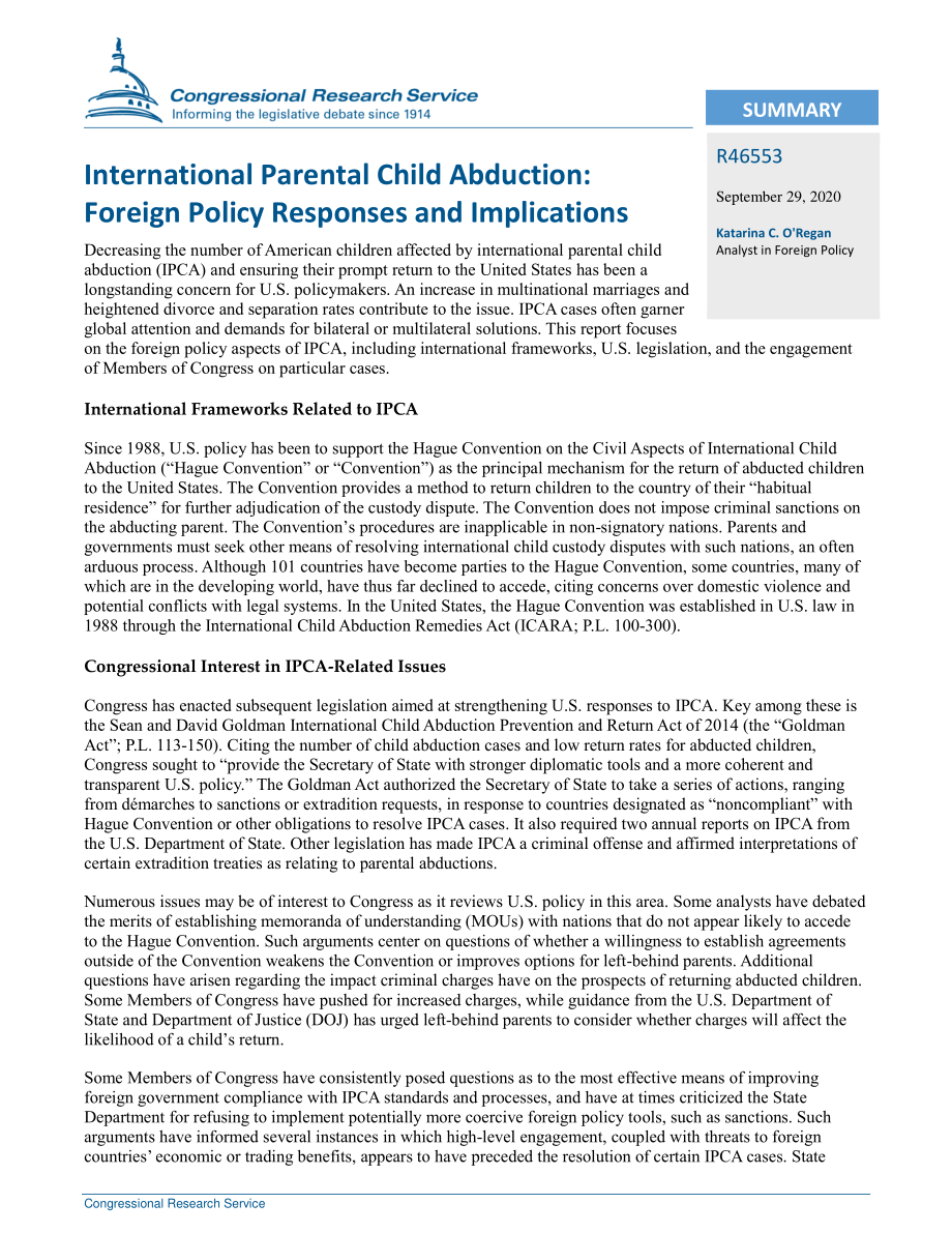 [20200929]R46553_国际亲子诱拐（IPCA）：外交政策回应和影响.pdf_第2页