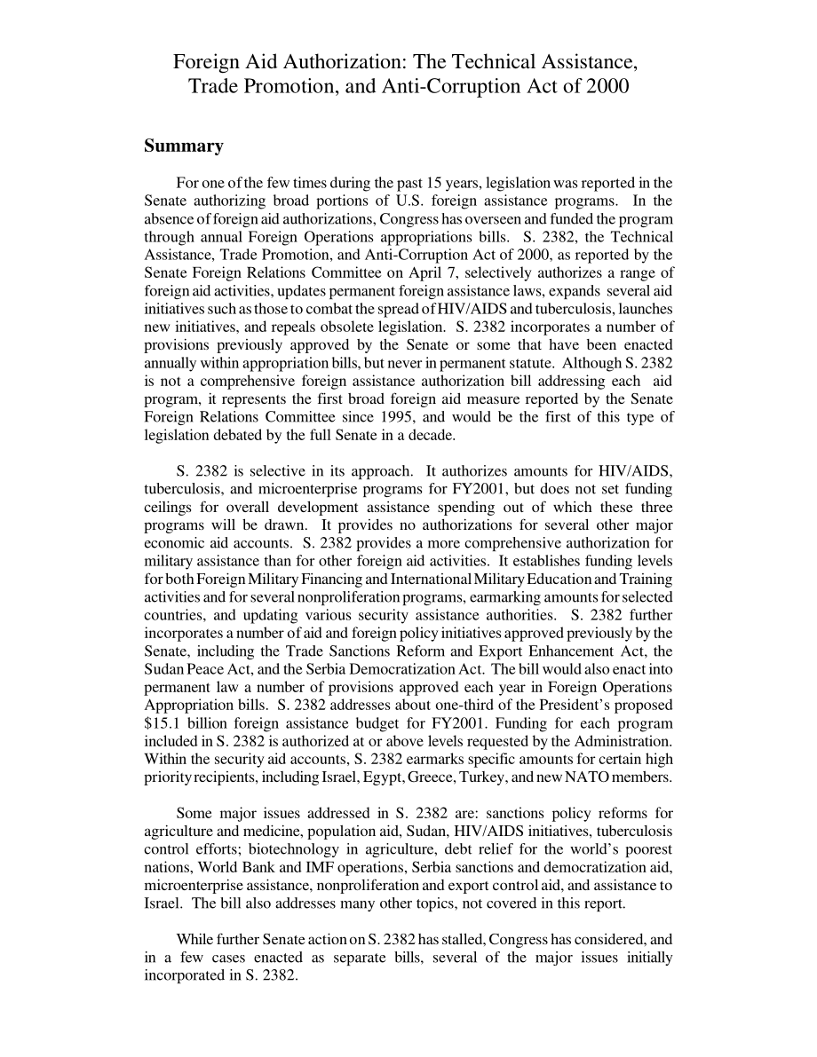 [20001012]RL30530_对外援助授权：2000年《技术援助、贸易促进和反腐败法》.pdf_第2页