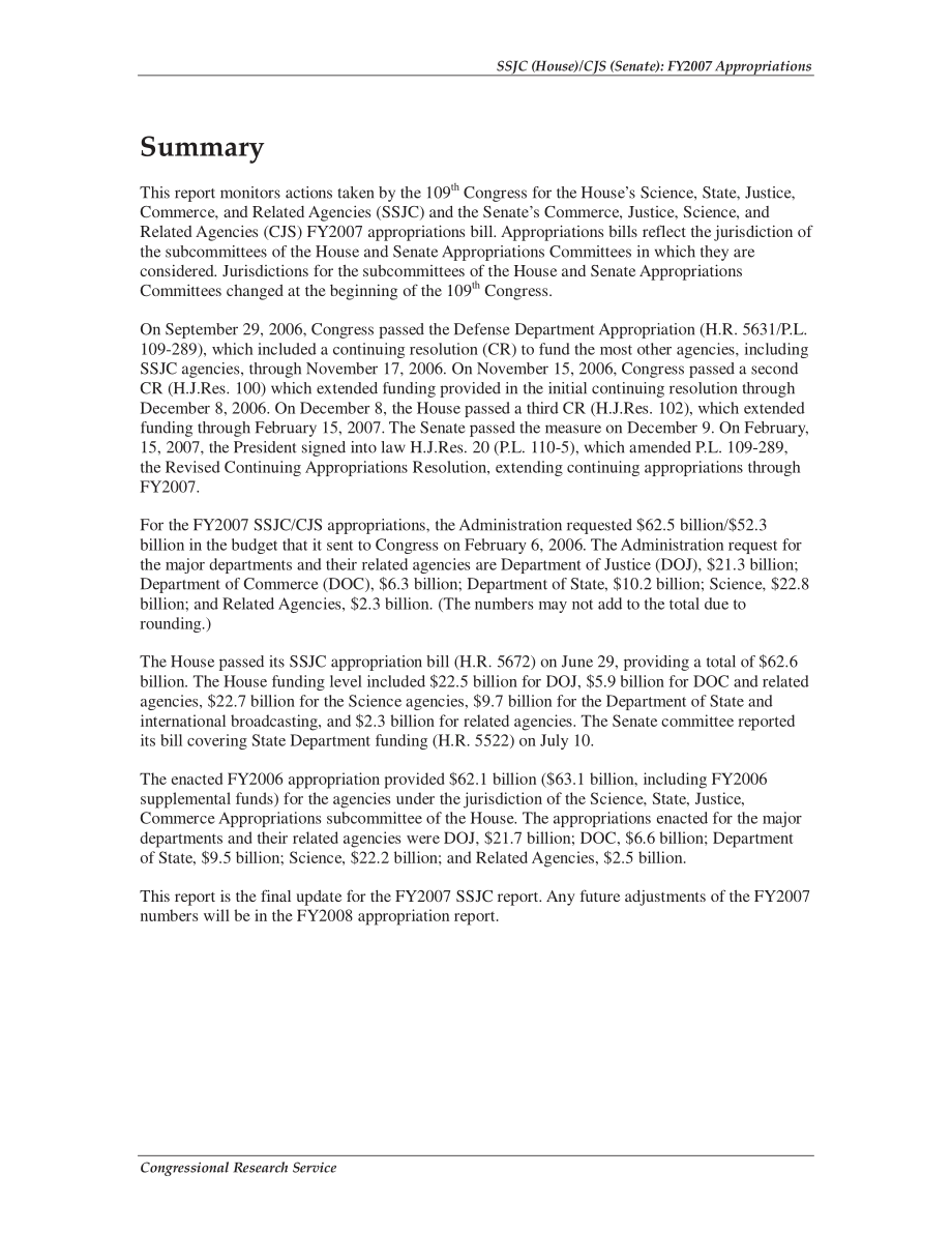 [20070509]RL33470_科学、州、司法、商业及相关机构（众议院）商业、司法、科学及相关机构（参议院）：2007财年拨款.pdf_第2页