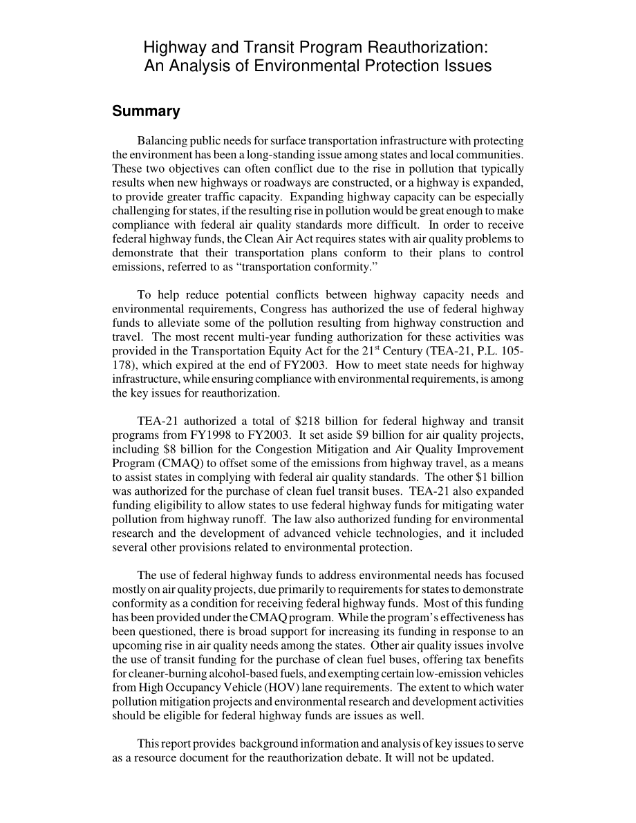 [20040621]RL32057_公路和交通项目重新授权：环境保护问题分析.pdf_第2页