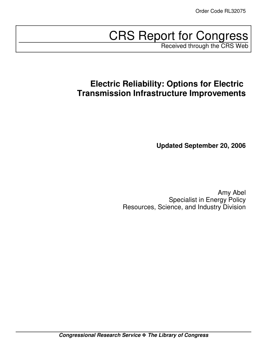 [20060920]RL32075_电气可靠性：输电基础设施改进方案.pdf_第1页