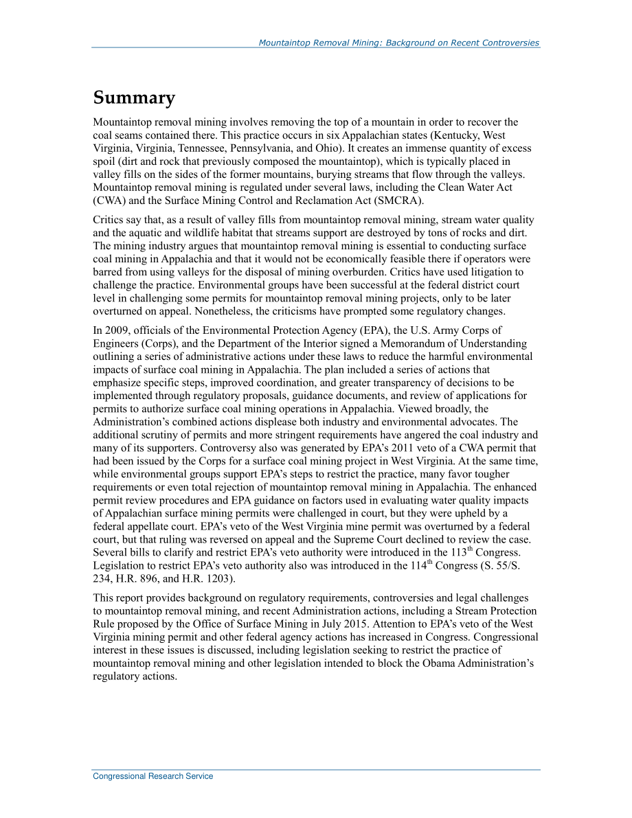 [20161213]RS21421_山顶移除采矿：近期争议的背景.pdf_第2页