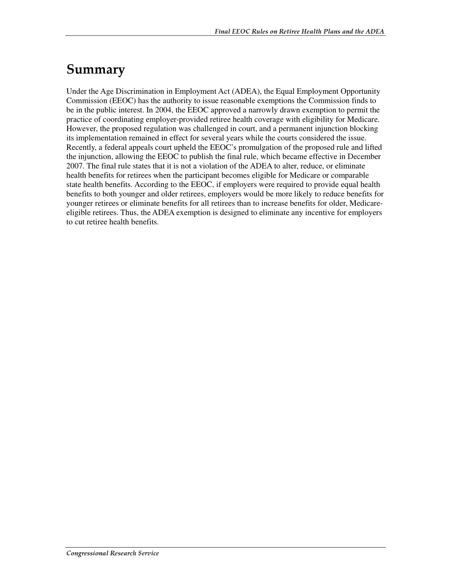 [20080415]RS21845_最终平等就业机会委员会（EEOC）关于退休人员健康计划和《就业年龄歧视法》（ADEA）的规定.pdf_第2页