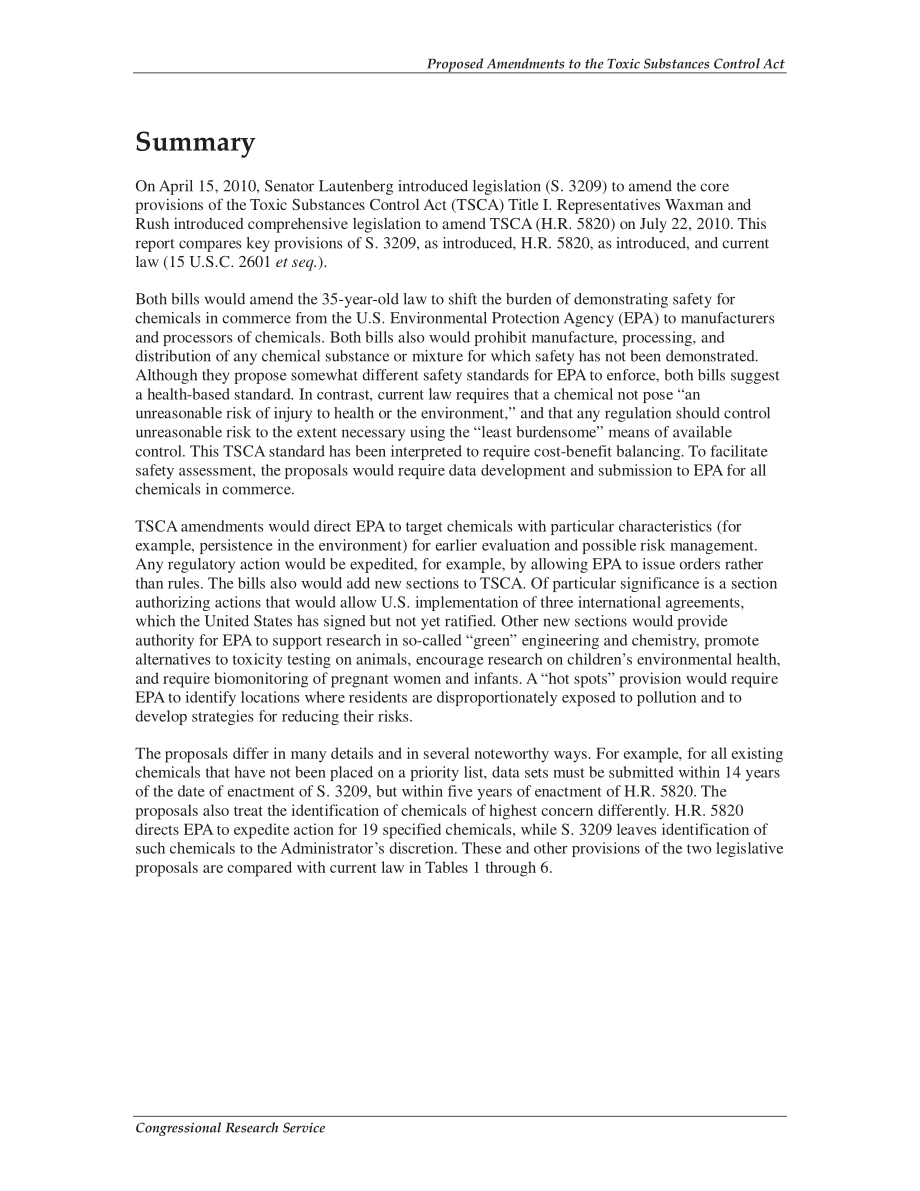 [20100812]R41335_《有毒物质控制法》（TSCA）拟议修正案：参众两院法案与现行法律的比较.pdf_第2页