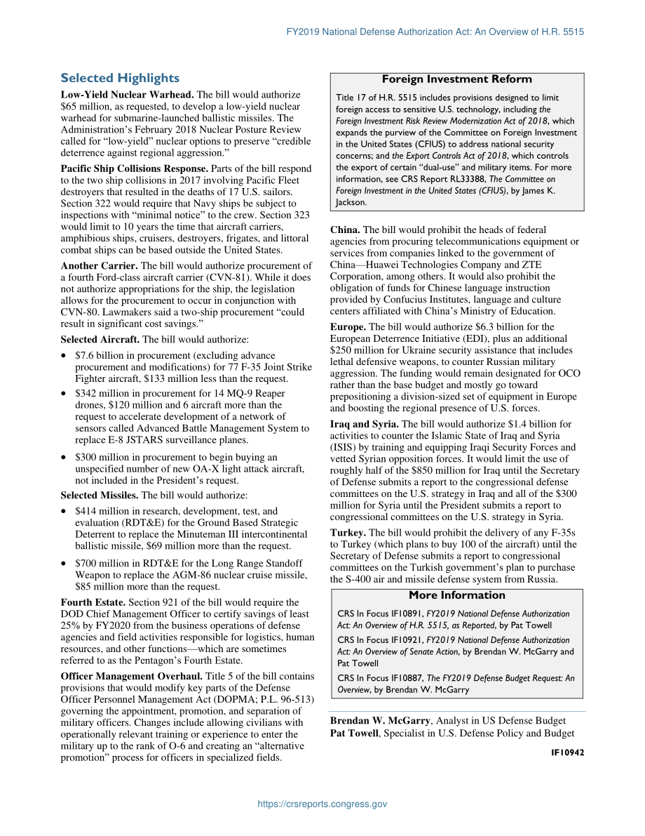[20180807]IF10942_2019财年国防授权法案：H.R.概述.5515.pdf_第2页