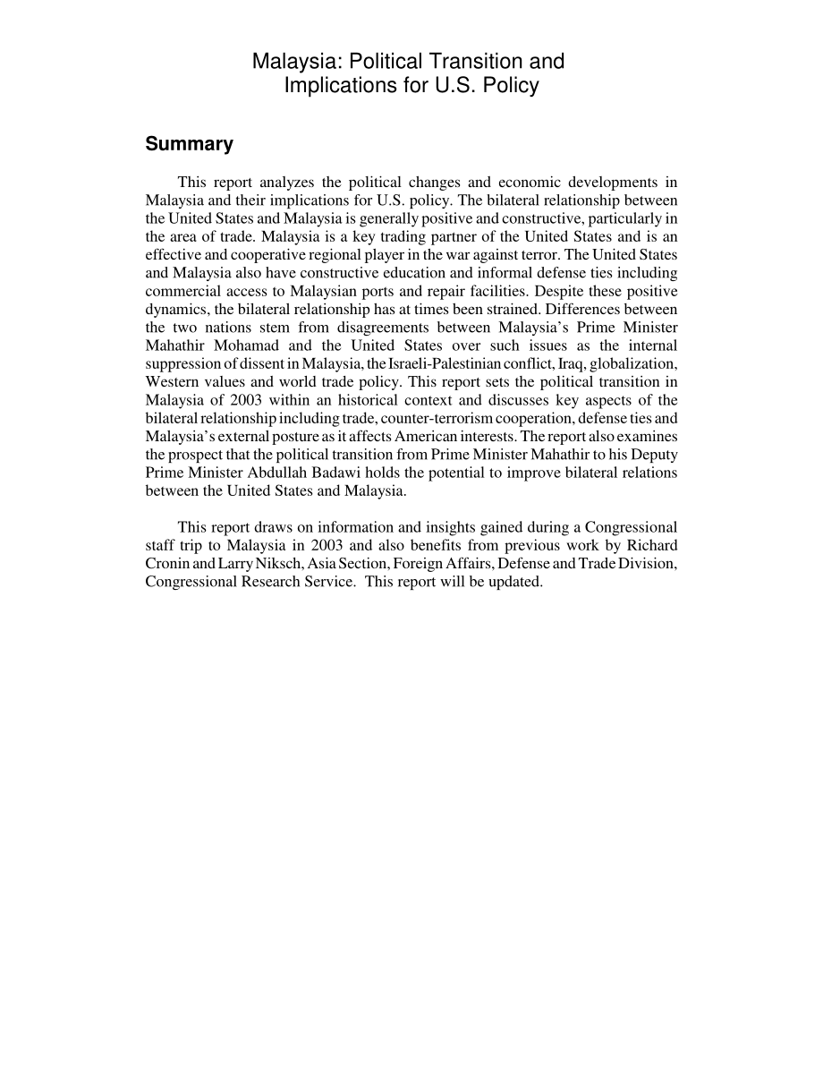 [20031021]RL32129_马来西亚：政治转型及其对美国政策的影响.pdf_第2页