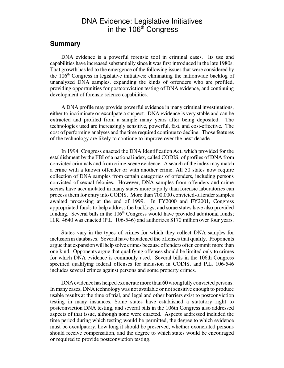 [20010126]RL30694_DNA证据：第106届国会的立法举措.pdf_第2页