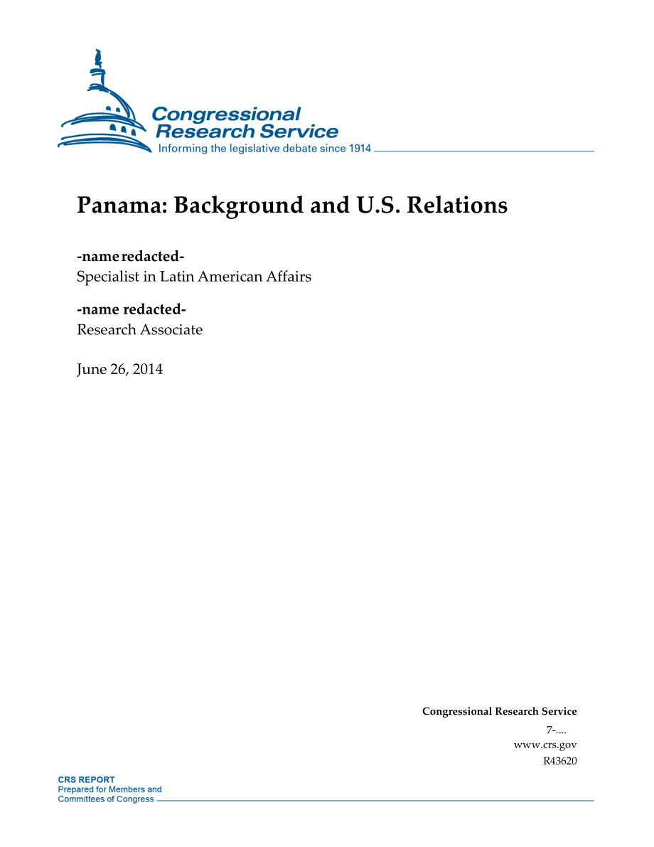 [20140626]R43620_巴拿马：背景和美国关系.pdf_第1页