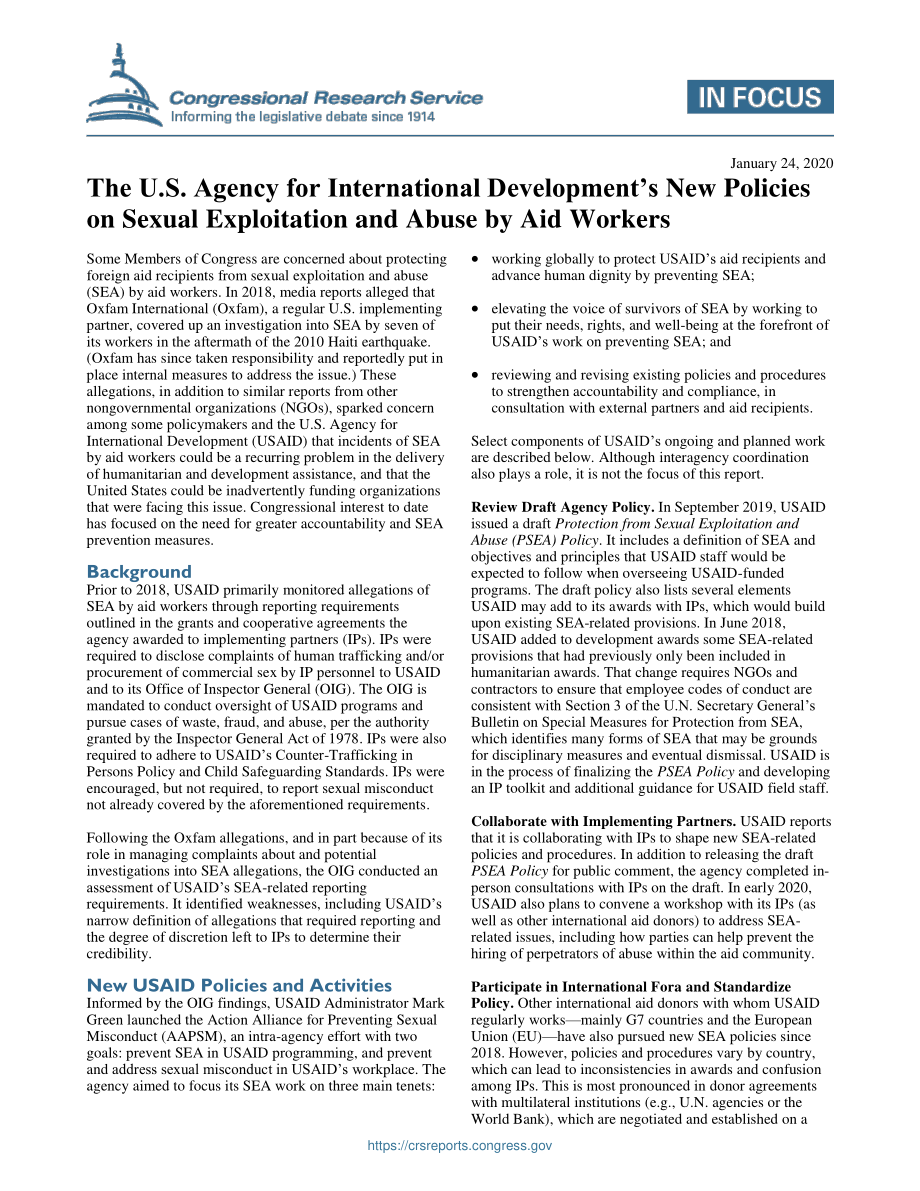[20200124]IF11417_美国国际开发署关于援助人员性剥削和性虐待的新政策.pdf_第1页