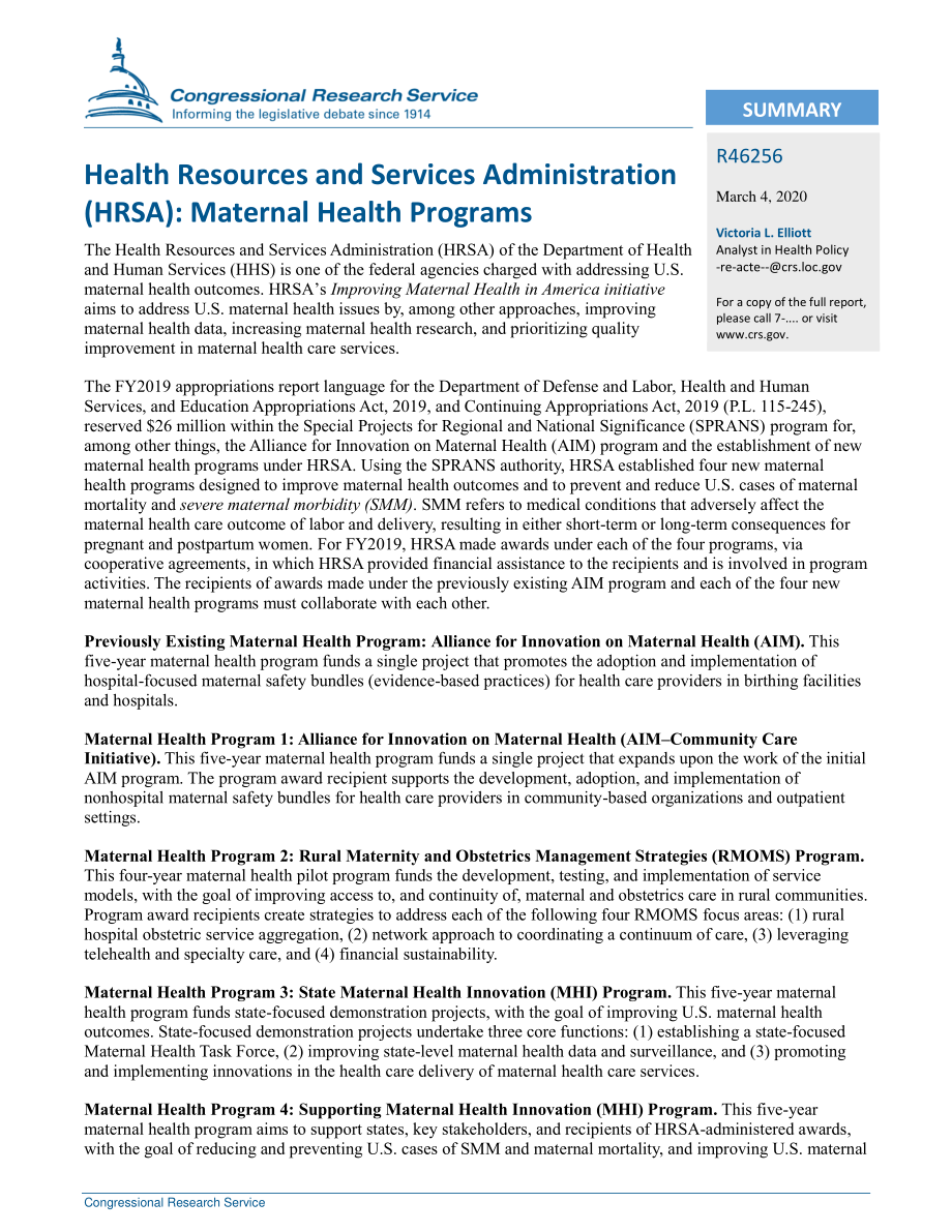 [20200304]R46256_卫生资源和服务管理局（HRSA）：产妇保健计划 .pdf_第2页
