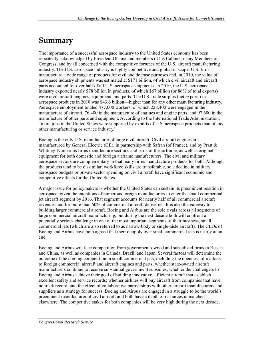 [20110725]R41925_对波音-空客民用飞机双寡头的挑战：竞争力问题.pdf_第2页