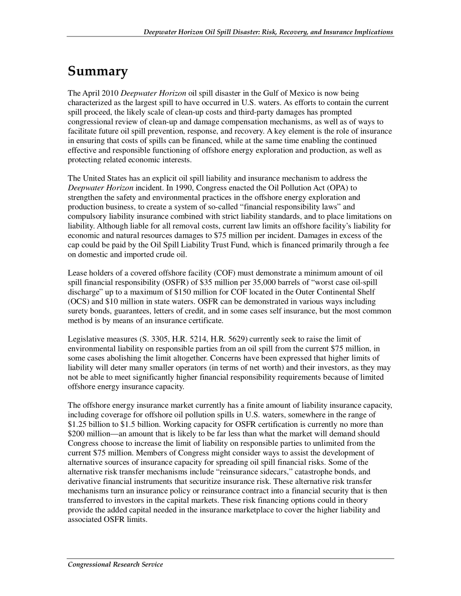 [20100712]R41320_深水地平线漏油灾难：风险、恢复和保险影响.pdf_第2页