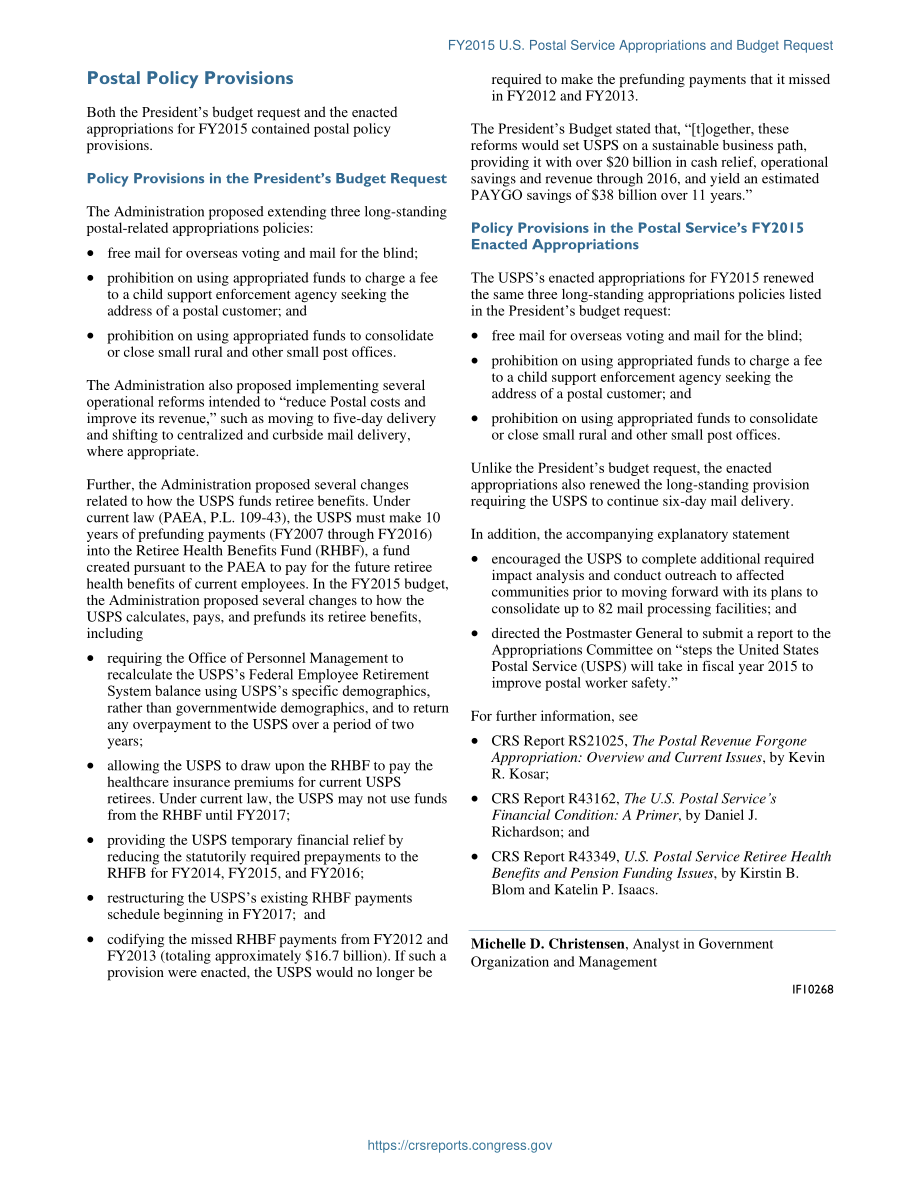 [20150731]IF10268_2015财年美国邮政局拨款和预算申请.pdf_第2页