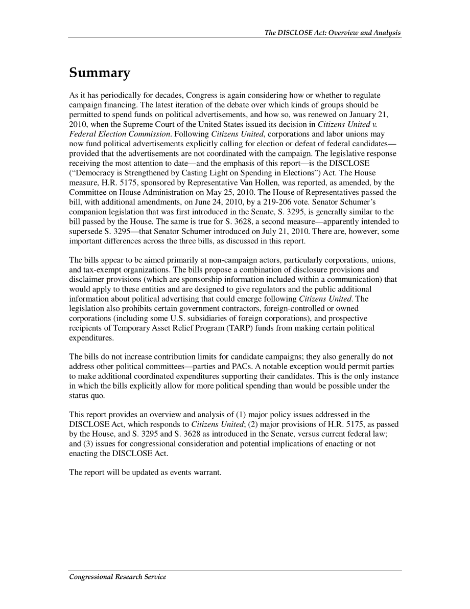 [20100726]R41264_披露法案：概述和分析.pdf_第2页