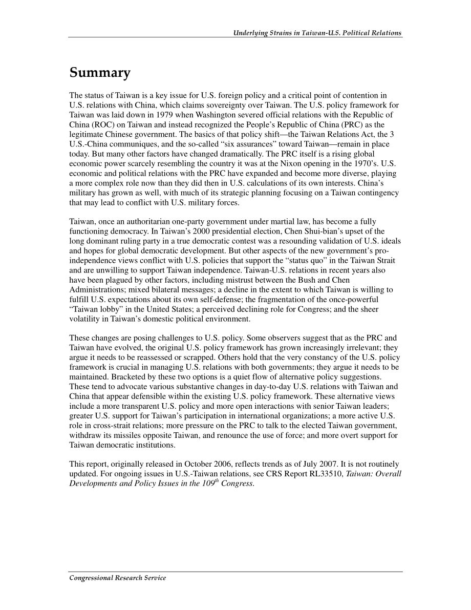 [20070801]RL33684_台美政治关系的潜在紧张.pdf_第2页