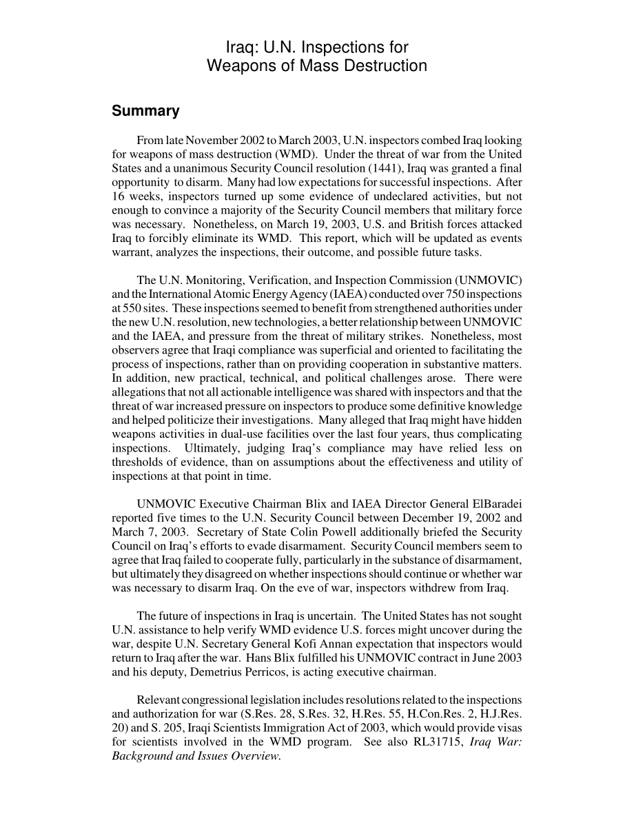 [20031007]RL31671_伊拉克：N大规模毁灭性武器检查.pdf_第2页