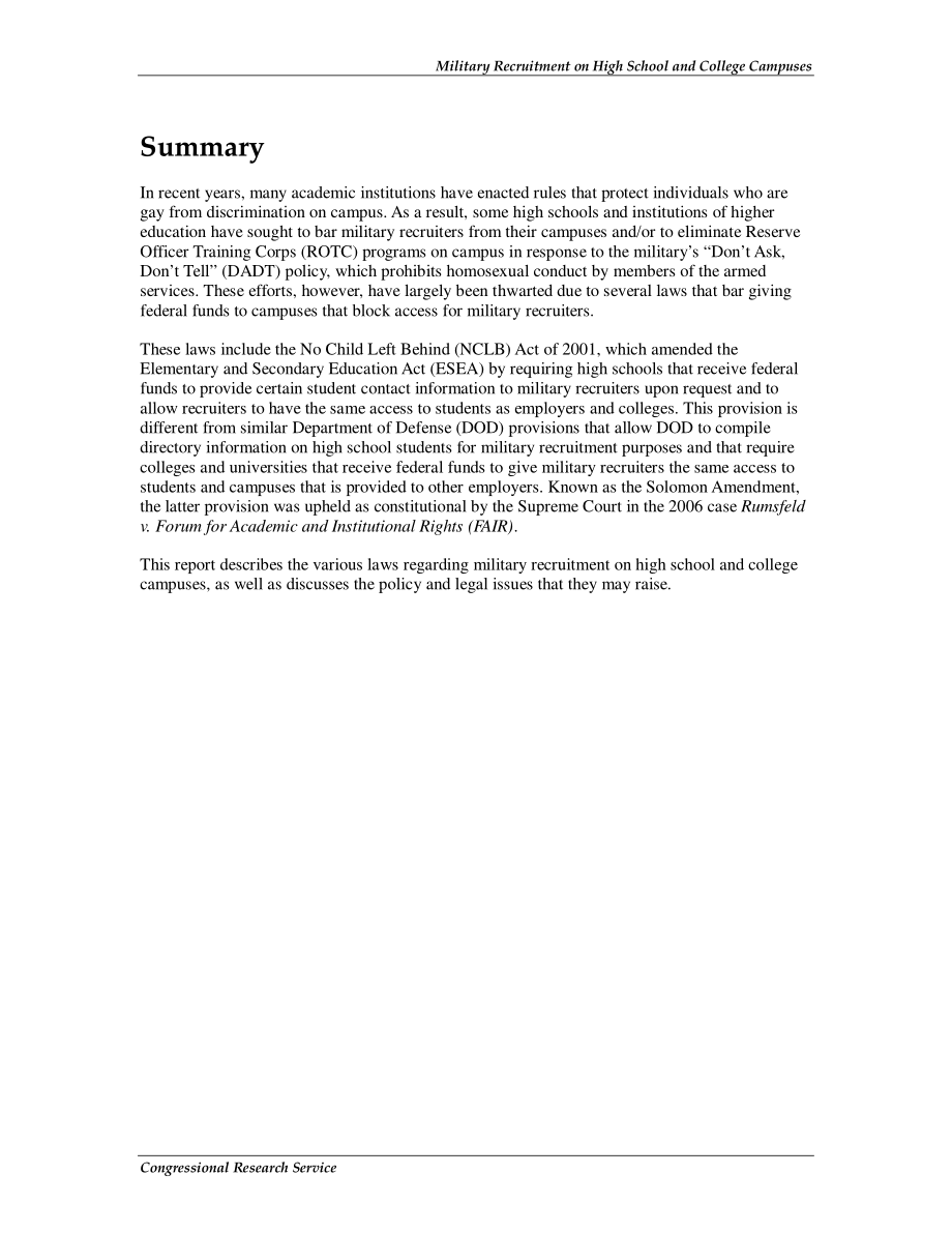 [20101217]R40827_高中和大学校园的军事招募：政策和法律分析.pdf_第2页