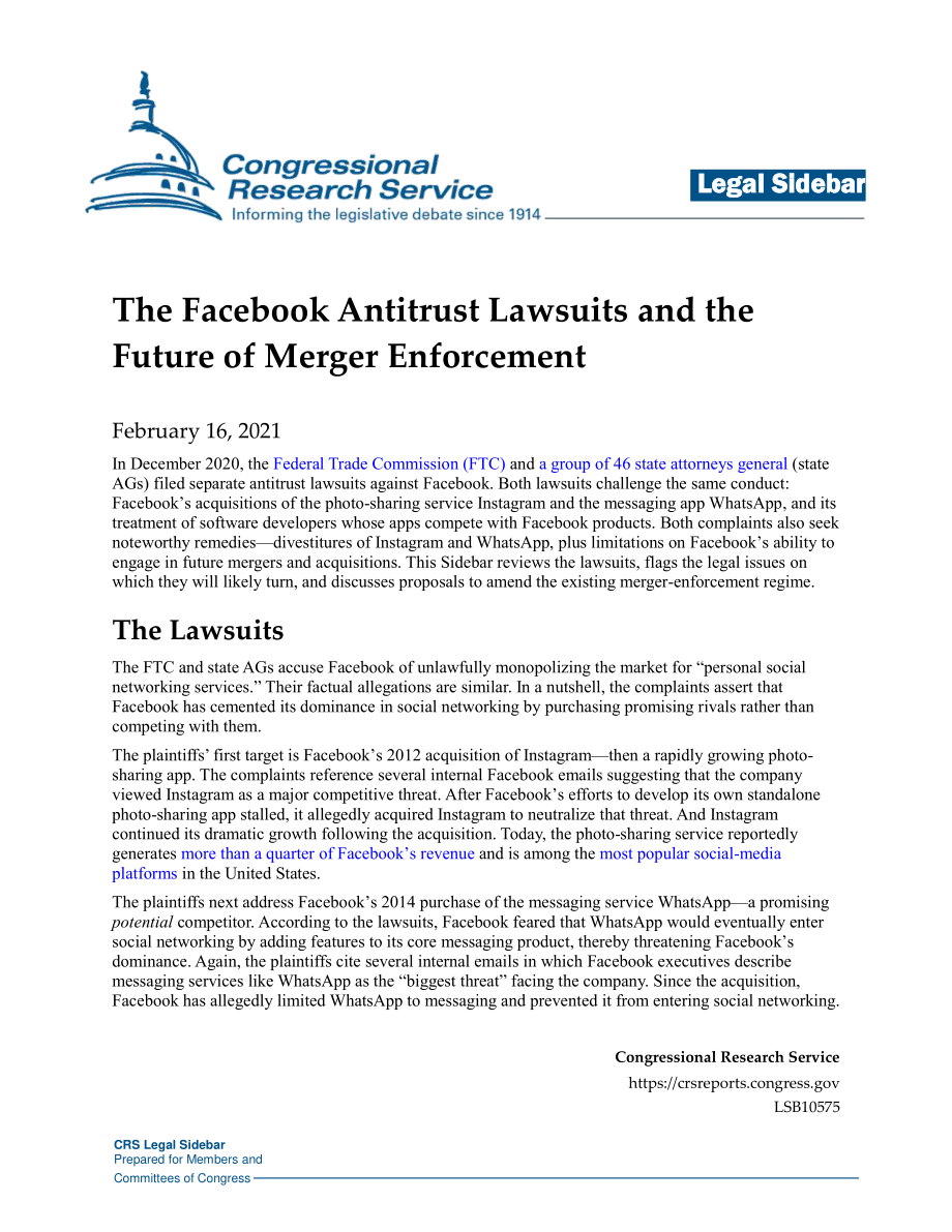 [20210216]LSB10575_Facebook反垄断诉讼与合并执法的未来.pdf_第1页