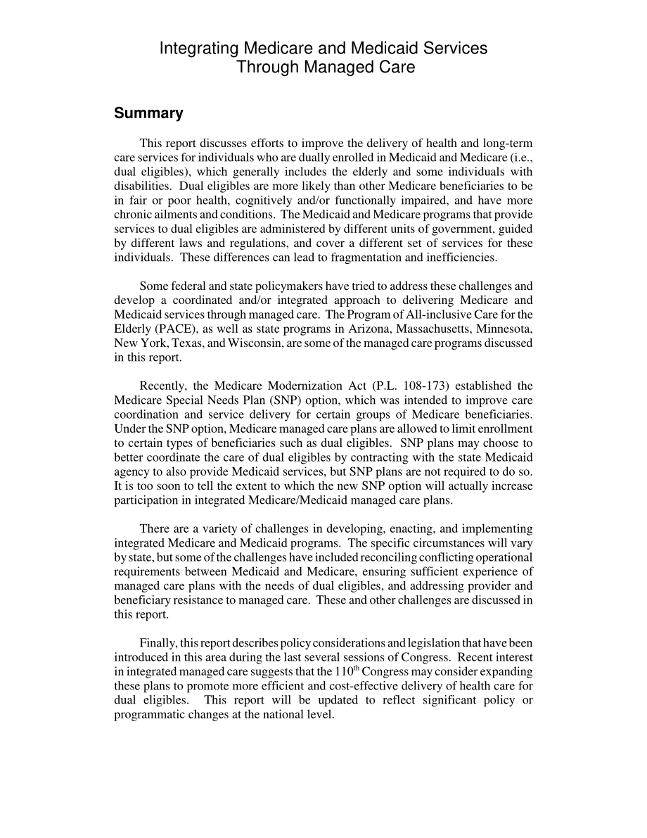 [20070118]RL33495_通过管理式护理整合医疗保险和医疗补助服务.pdf_第2页