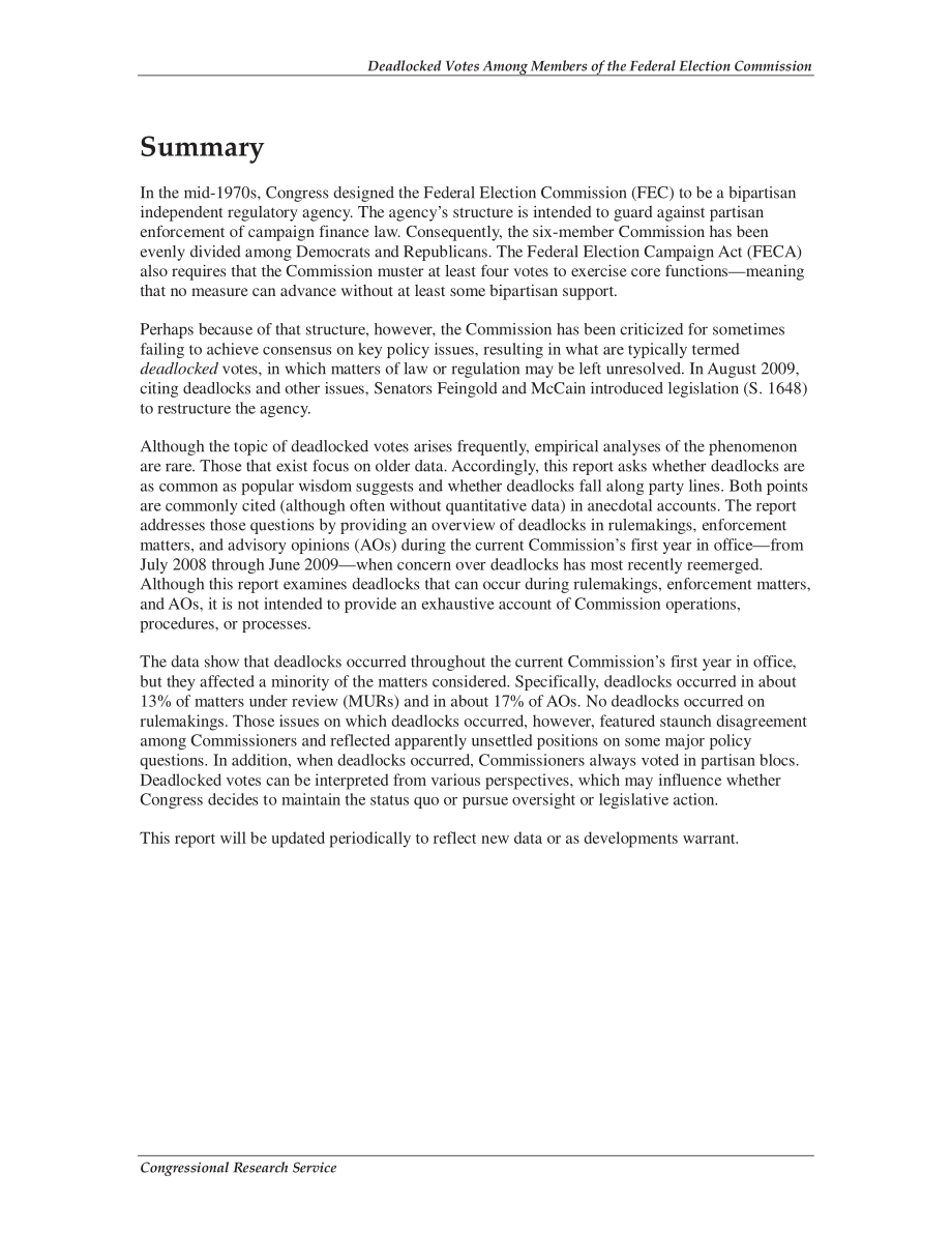 [20091006]R40779_联邦选举委员会（FEC）成员投票陷入僵局：国会概况和潜在考虑因素.pdf_第2页