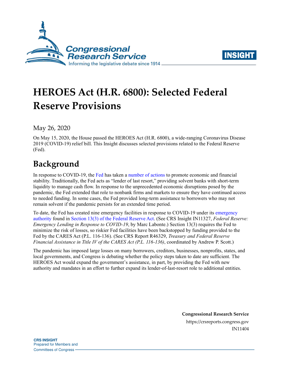 [20200526]IN11404_《英雄法案》（H.R.6800) 选定的美联储条款.pdf_第1页