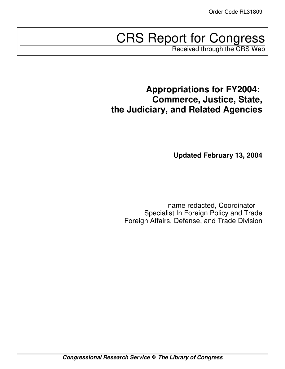 [20040213]RL31809_2004财年拨款：商业、司法、国家、司法和相关机构.pdf_第1页