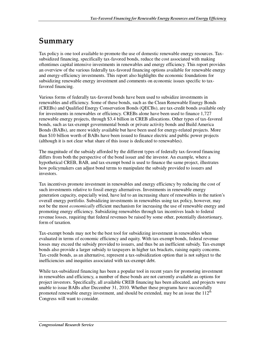 [20110110]R41573_可再生能源和能效的税收优惠融资.pdf_第2页