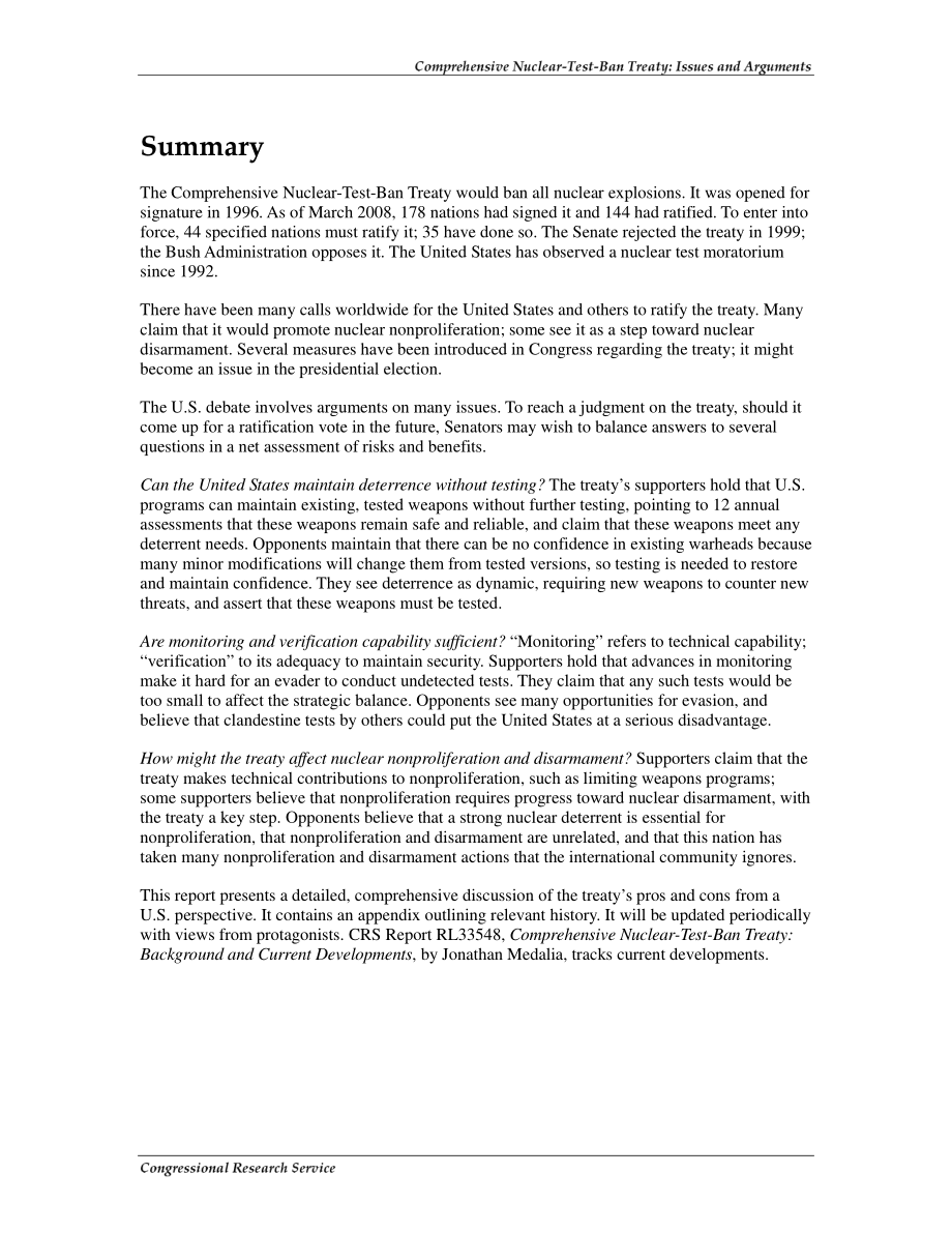 [20080312]RL34394_全面禁止核试验条约：问题和论点.pdf_第2页