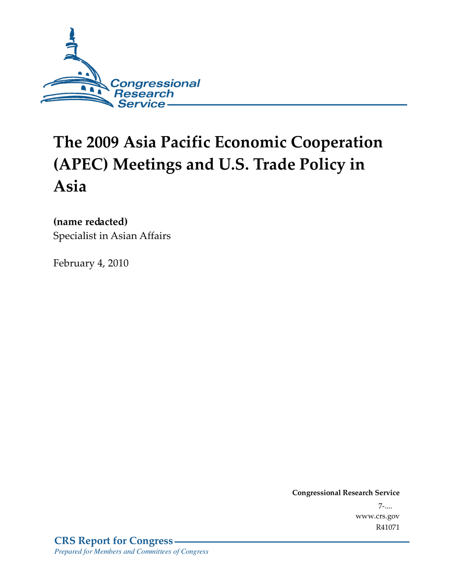 [20100204]R41071_2009年亚太经合组织（APEC）会议与美国在亚洲的贸易政策.pdf_第1页