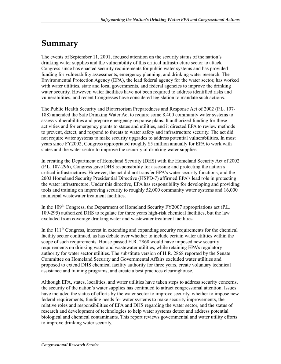 [20110110]RL31294_保护国家饮用水：EPA和国会行动.pdf_第2页
