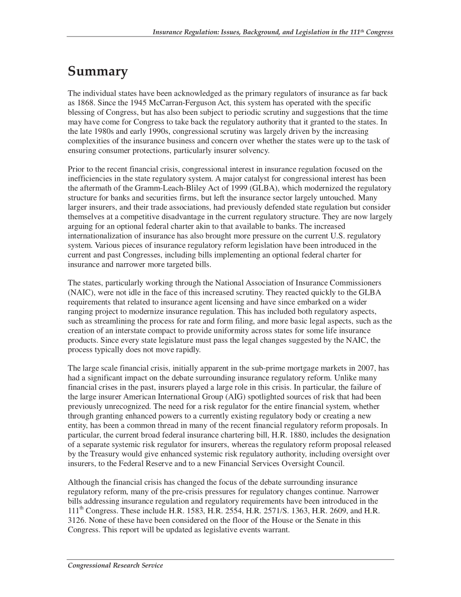 [20090819]R40771_保险监管：第111届国会的议题、背景和立法.pdf_第2页