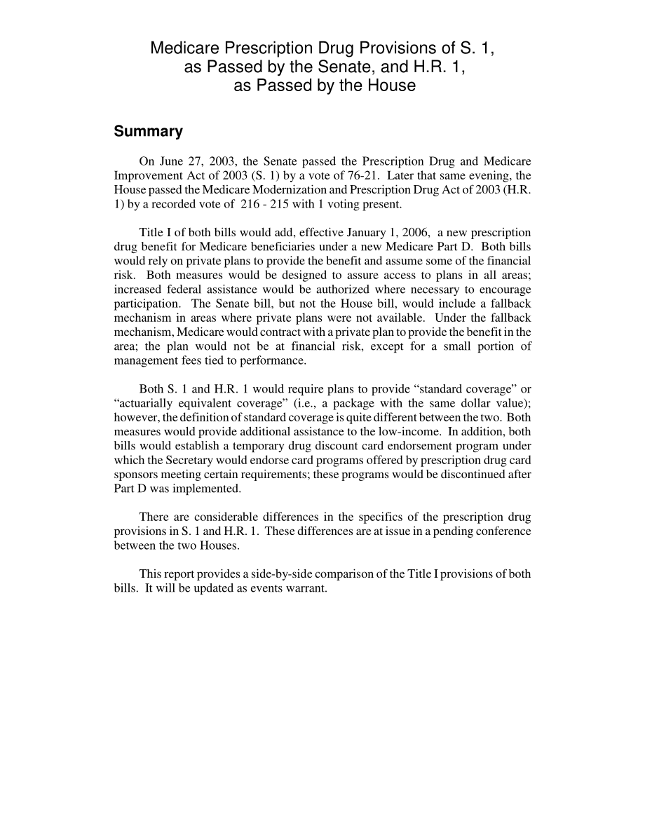 [20030711]RL31992_参议院通过的S.1医疗保险处方药规定以及H.R.1号从房子旁边经过.pdf_第2页